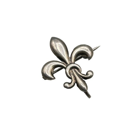 Vintage Sterling Silver Fleur De Lis Pocket Watch Holder Pin Brooch - Picture 1 of 7